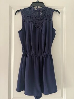 Xhilaration Navy Sleeveless Lace-Yoke Romper